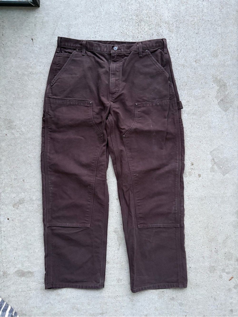 Carhartt B136 DKB Double Knee Pants Dark Brown Canvas Loose Fit 36x30
